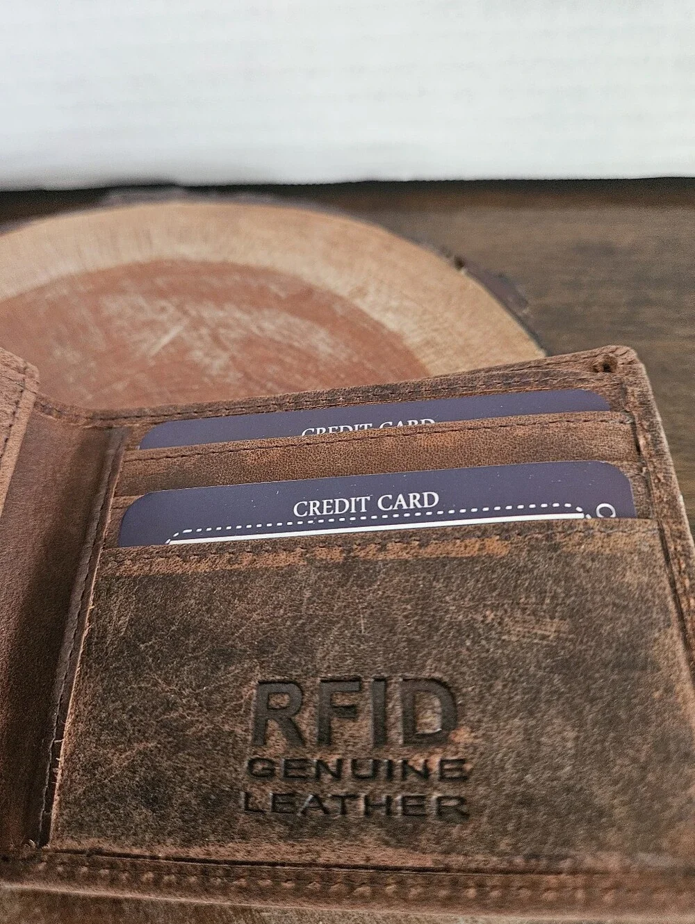 Genuine Cow Leather Bifold Wallet RFID Blocking Brown Embossed Eagle Head